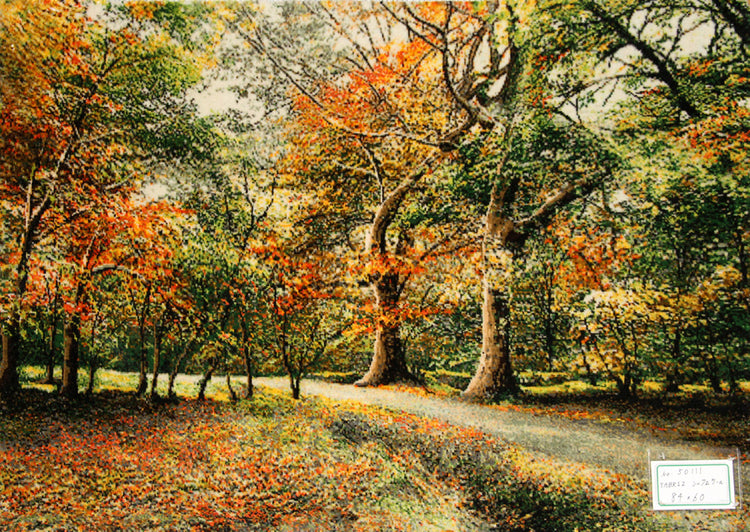 オータムの風景でペルシャ手織り絨毯50111、景色絨毯、風景絨毯、サイズ：84x60ｃｍ（フサ含まず)