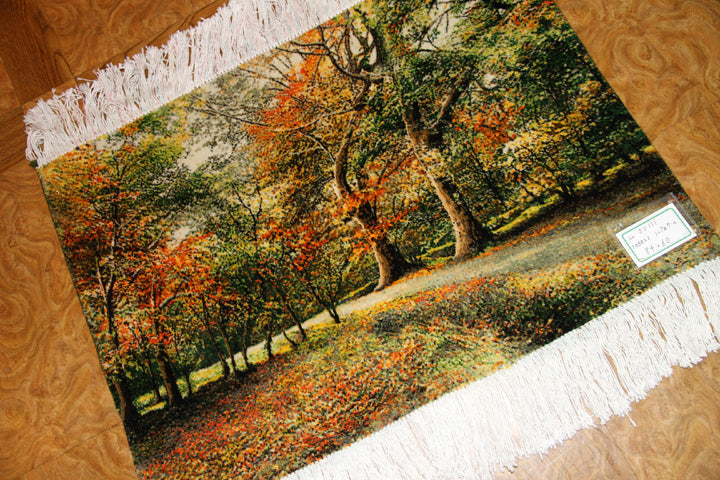 オータムの風景でペルシャ手織り絨毯50111、景色絨毯、風景絨毯、サイズ：84x60ｃｍ（フサ含まず)