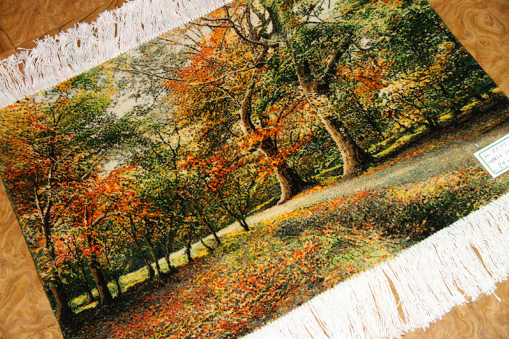 オータムの風景でペルシャ手織り絨毯50111、景色絨毯、風景絨毯、サイズ：84x60ｃｍ（フサ含まず)