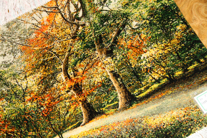 オータムの風景でペルシャ手織り絨毯50111、景色絨毯、風景絨毯、サイズ：84x60ｃｍ（フサ含まず)