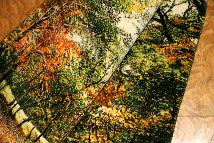 オータムの風景でペルシャ手織り絨毯50111、景色絨毯、風景絨毯、サイズ：84x60ｃｍ（フサ含まず)
