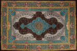 シルクのペルシャラグ高品質手織りイラン製絨毯60008、サイズ：195x134 CM (フサ含まず）