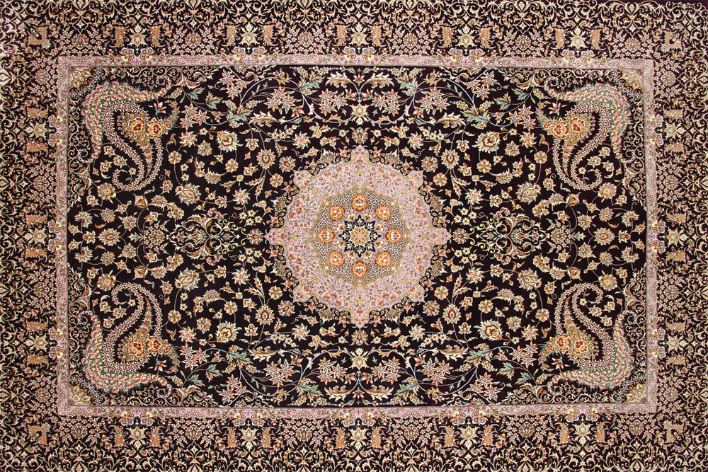 最高級ペルシャ絨毯シルク100%ラグサイズ60007、サイズ：192x134 ｃｍ（フサ含まず)