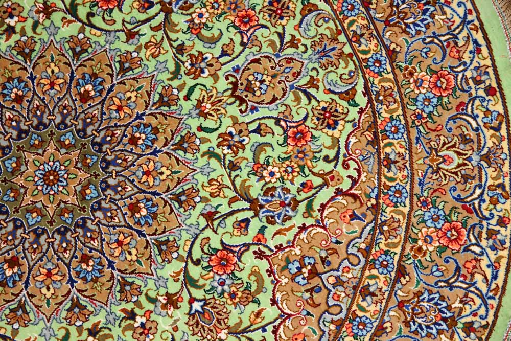 ペルシャ絨毯の丸、シルク手織りクム産地2456261、サイズ： 101ｘ101ｃｍ
