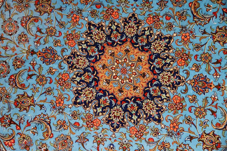 シルクの丸い形カシャーン産地手織りペルシャ絨毯2438631,サイズ：99ｘ99CM