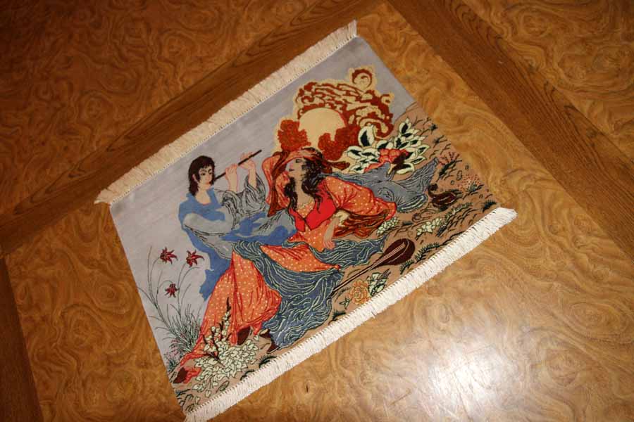 ピクチャーデザインシルククムペルシャ絨毯50011,サイズ：59x43 CM