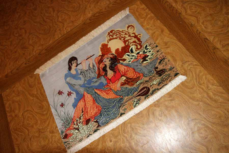 ピクチャーデザインシルククムペルシャ絨毯50011,サイズ：59x43 CM