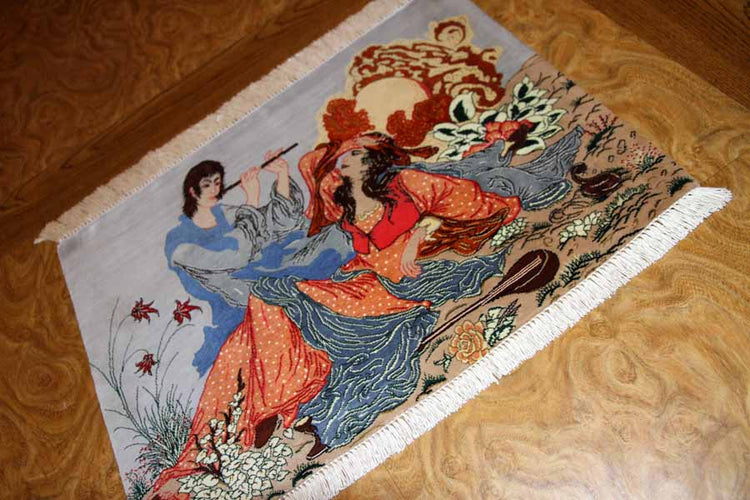 ピクチャーデザインシルククムペルシャ絨毯50011,サイズ：59x43 CM