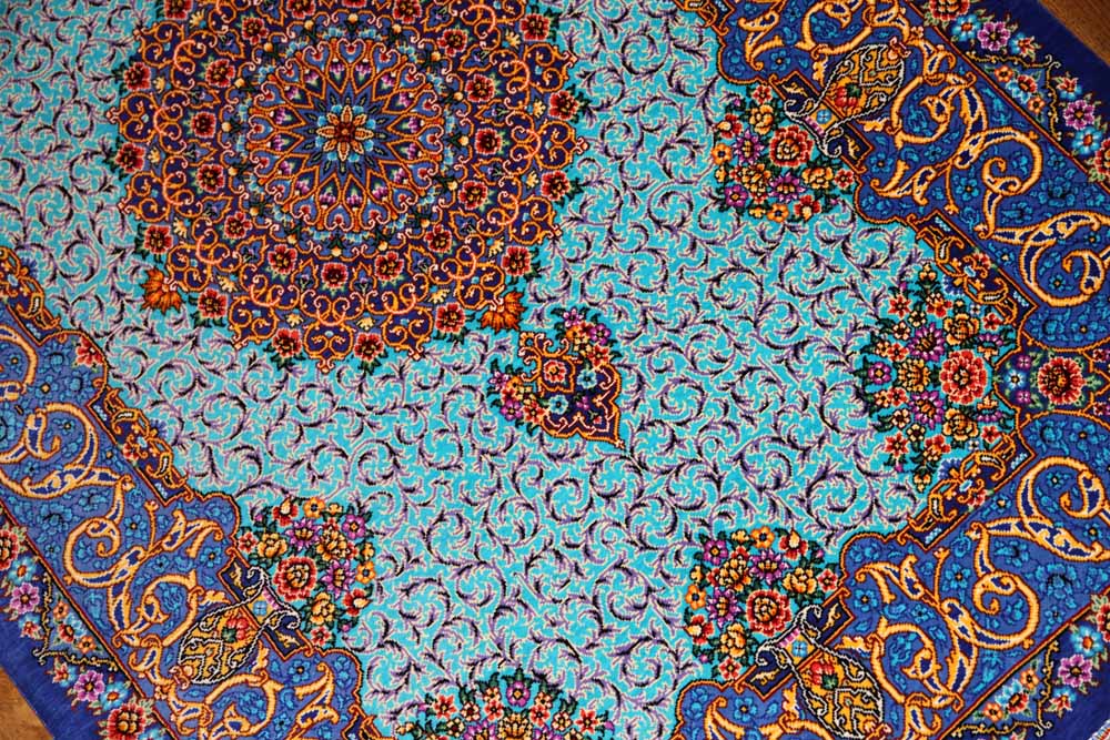 最高級手織りシルクペルシャ絨毯玄関マットクム248236、サイズ：118x80 CM