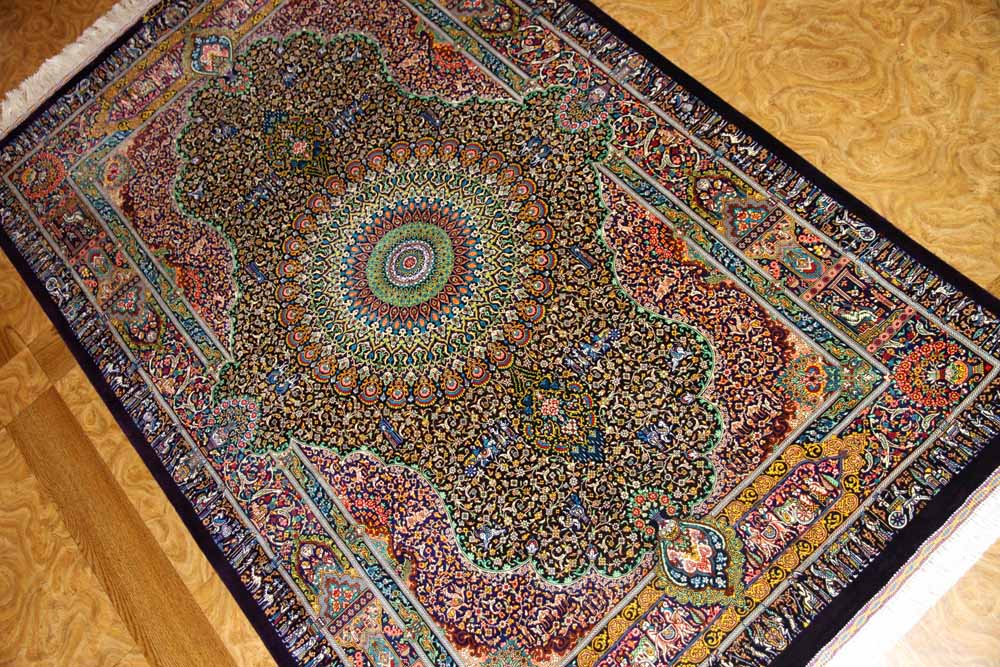 ジャムシディー有名工房センターラグ、手織りペルシャ絨毯60025,サイズ：160x101 CM (フサ含まず）