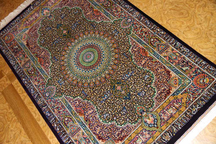 ジャムシディー有名工房センターラグ、手織りペルシャ絨毯60025,サイズ：160x101 CM (フサ含まず）