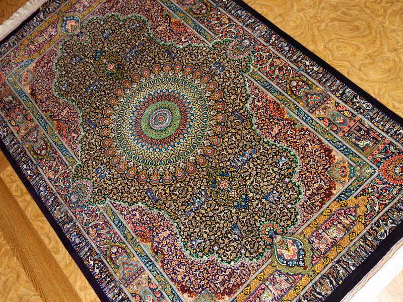 ジャムシディー有名工房センターラグ、手織りペルシャ絨毯60025,サイズ：160x101 CM (フサ含まず）