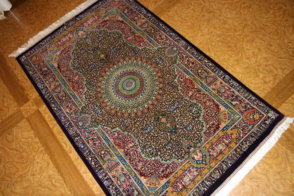 ジャムシディー有名工房センターラグ、手織りペルシャ絨毯60025,サイズ：160x101 CM (フサ含まず）