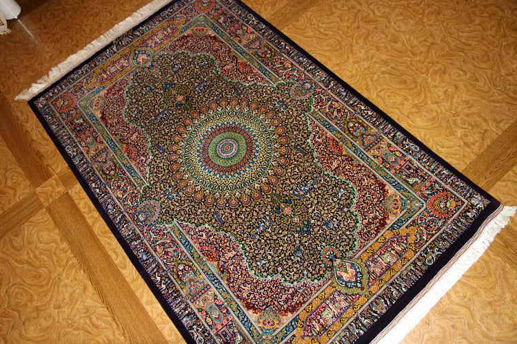ジャムシディー有名工房センターラグ、手織りペルシャ絨毯60025,サイズ：160x101 CM (フサ含まず）