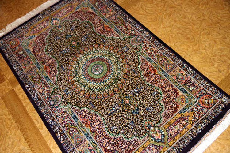 ジャムシディー有名工房センターラグ、手織りペルシャ絨毯60025,サイズ：160x101 CM (フサ含まず）