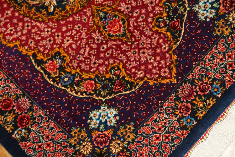 高級ペルシャ絨毯のマンション玄関マット、クムシルクピンク色60048、サイズ：86x59 CM