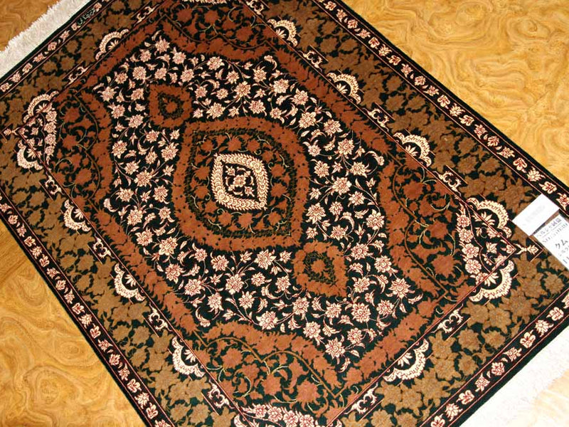 ペルシャ絨毯クム産地玄関マット31039, イラン高級ペルシャ絨毯シルクサイズ：120x80 CM
