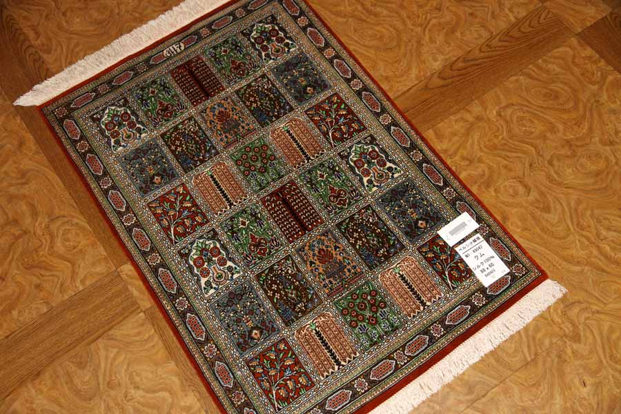 ペルシャ絨毯クムシルクヘシティーデザイン玄関マット49042、サイズ： 88x60