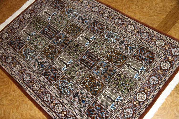 イラン製ペルシャ絨毯手織りセンターラグクムウールA167000、サイズ：150x104CM (フサを含まず)