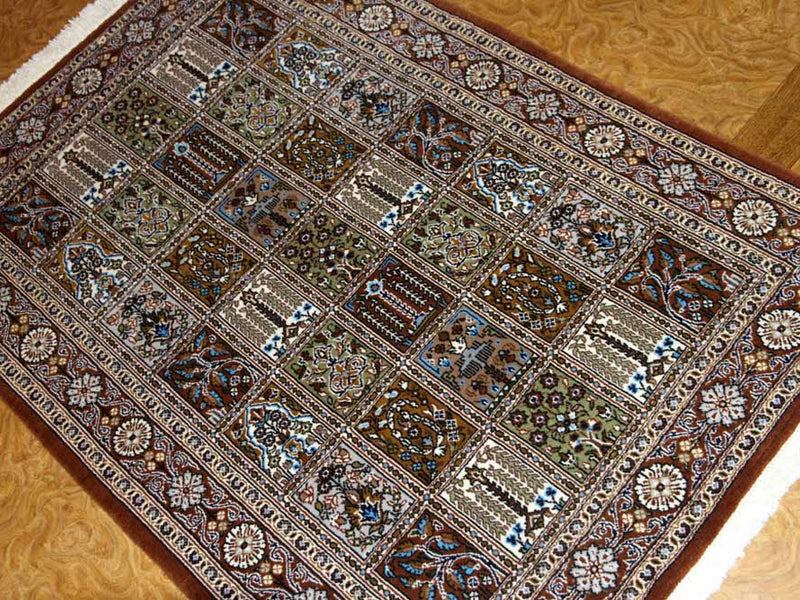 イラン製ペルシャ絨毯手織りセンターラグクムウールA167000、サイズ：150x104CM (フサを含まず)