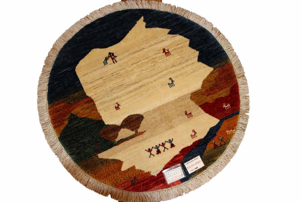 オリジナルペルシャギャッベ円形、丸のギャッベ37674 , サイズ：100x100 CM