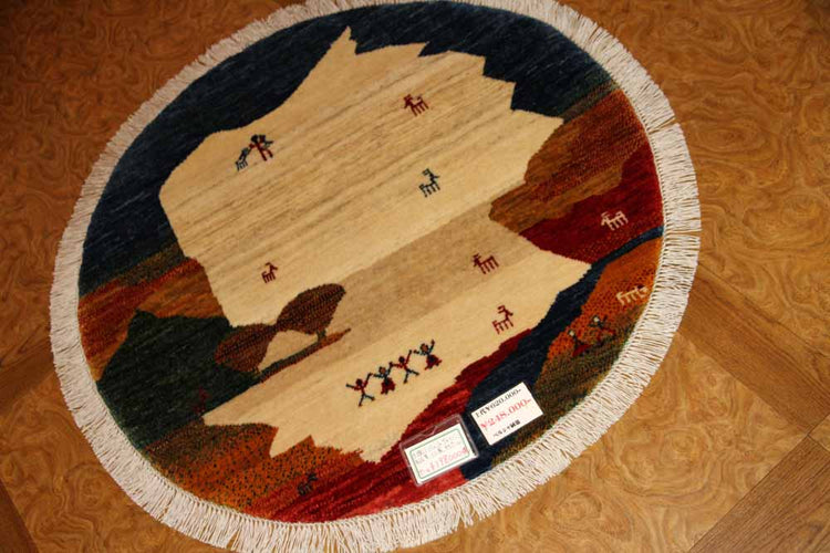 オリジナルペルシャギャッベ円形、丸のギャッベ37674 , サイズ：100x100 CM