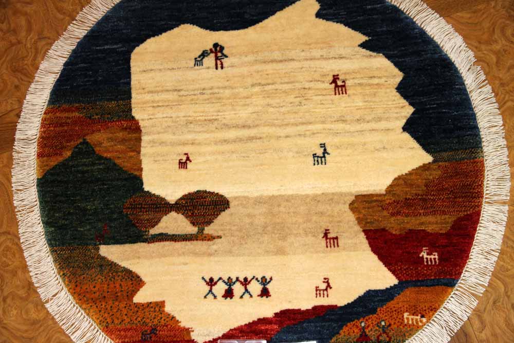 オリジナルペルシャギャッベ円形、丸のギャッベ37674 , サイズ：100x100 CM