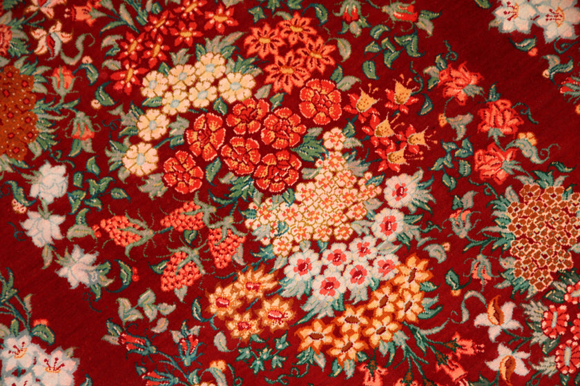 赤い花の絨毯手織りシルクのペルシャ絨毯、春の絨毯、red silk carpet50025、サイズ：89x57