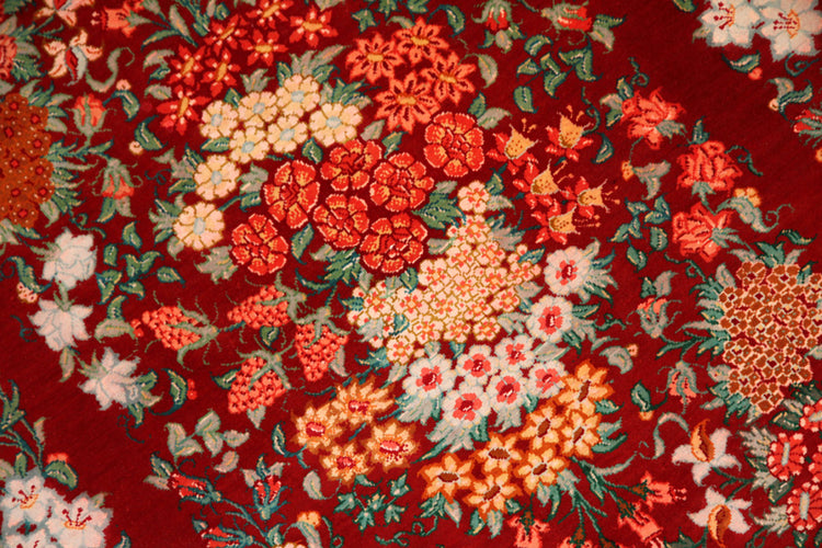 赤い花の絨毯手織りシルクのペルシャ絨毯、春の絨毯、red silk carpet50025、サイズ：89x57