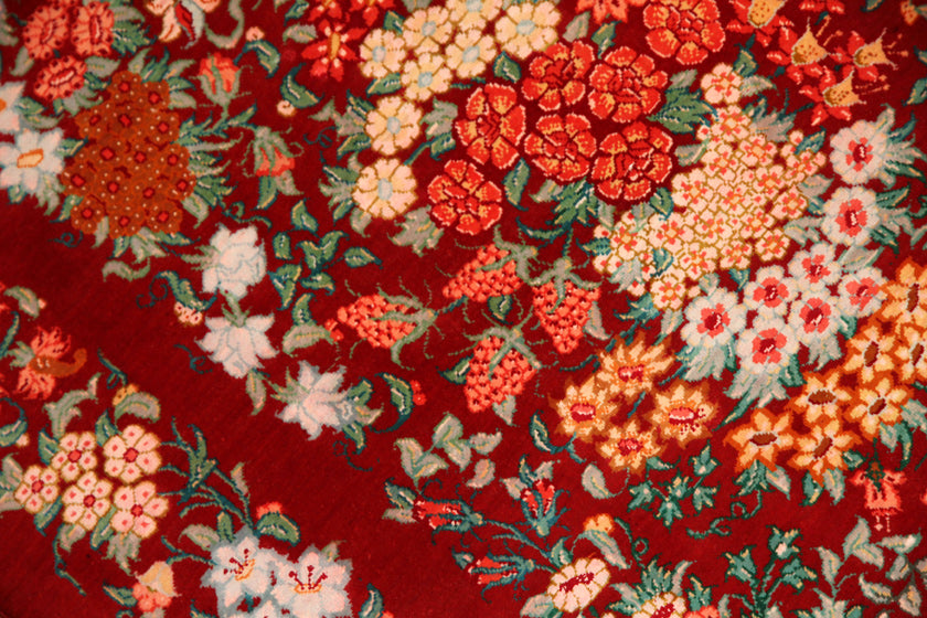 赤い花の絨毯手織りシルクのペルシャ絨毯、春の絨毯、red silk carpet50025、サイズ：89x57
