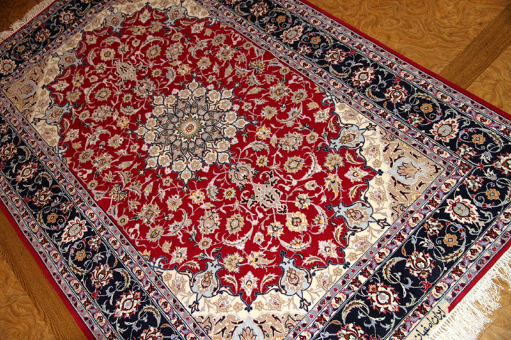 レッドカーペットラグペルシャ手織り絨毯50147,赤いじゅうたん、サイズ：200x132ｃｍ（フサ含まず、