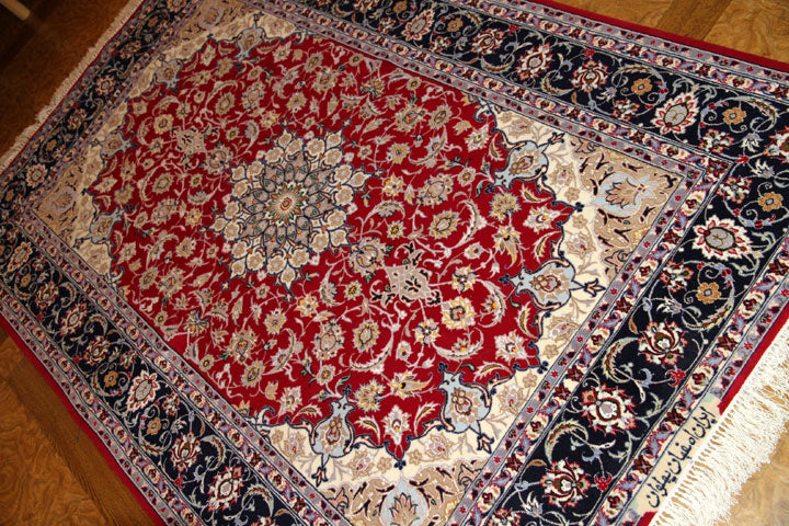 レッドカーペットラグペルシャ手織り絨毯50147,赤いじゅうたん、サイズ：200x132ｃｍ（フサ含まず、