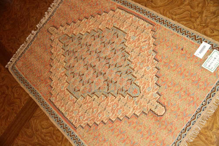 高級手織りペルシャキリムセネ産地ウール46518、サイズ：111x75CM（フサ含まず)