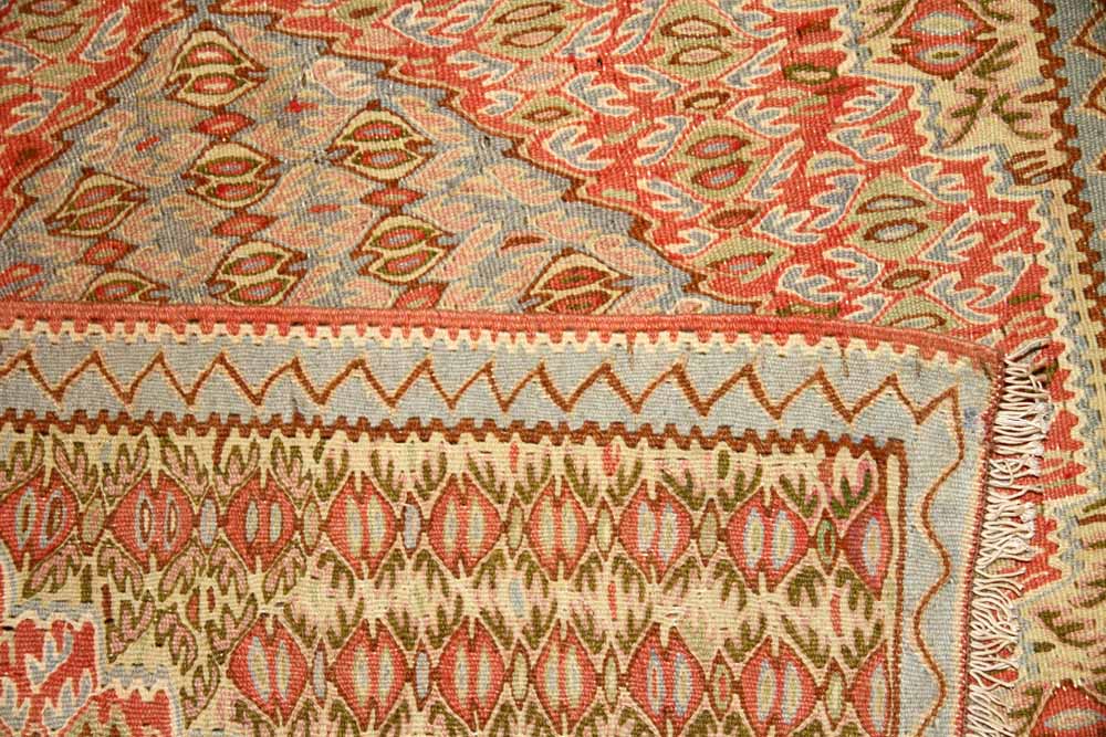 高級玄関マットキリム、セネ産地ウール46520、サイズ：103x78cm(フサ含まず）