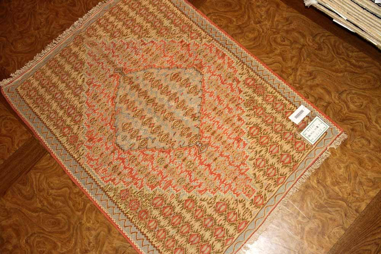 高級玄関マットキリム、セネ産地ウール46520、サイズ：103x78cm(フサ含まず）