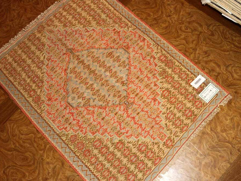 高級玄関マットキリム、セネ産地ウール46520、サイズ：103x78cm(フサ含まず）