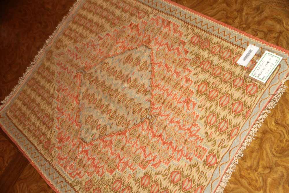 高級玄関マットキリム、セネ産地ウール46520、サイズ：103x78cm(フサ含まず）