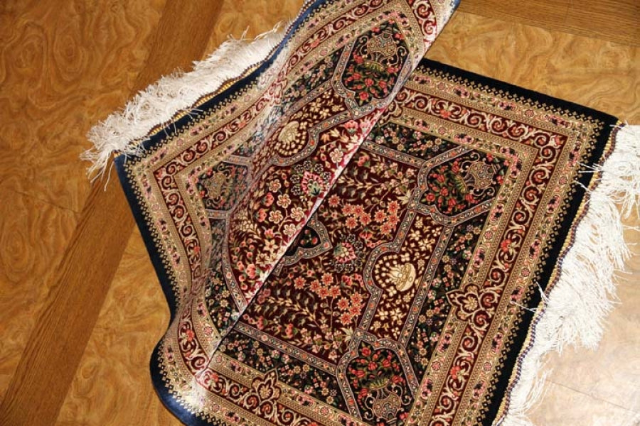 玄関マット、有名工房ペルシャ絨毯シルクトップクオアリティー56033、サイズ： 89x62 CM