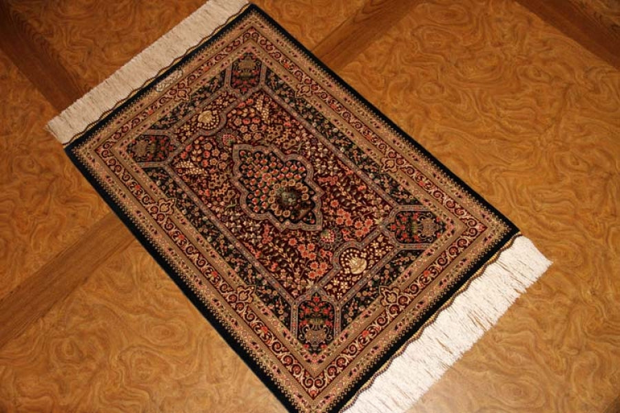 玄関マット、有名工房ペルシャ絨毯シルクトップクオアリティー56033、サイズ： 89x62 CM