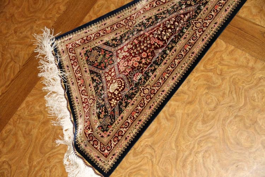 玄関マット、有名工房ペルシャ絨毯シルクトップクオアリティー56033、サイズ： 89x62 CM