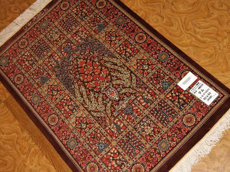 ハイクオリティーペルシャシルク絨毯48010、サイズ：90x60 CM