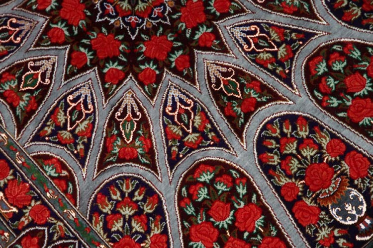 珍しいデザインの玄関マットシルクペルシャ絨毯56042、工房：RAHIMI、サイズ： 91x60 CM