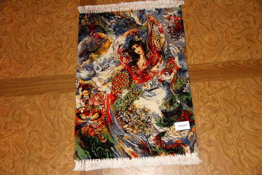 ペルシャ絨毯のタブリーズ珍しいピクチャー模様55354、farshchiyan carpet design、サイズ：80x57 CM
