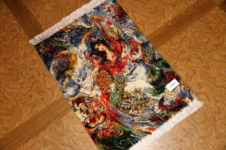 ペルシャ絨毯のタブリーズ珍しいピクチャー模様55354、farshchiyan carpet design、サイズ：80x57 CM
