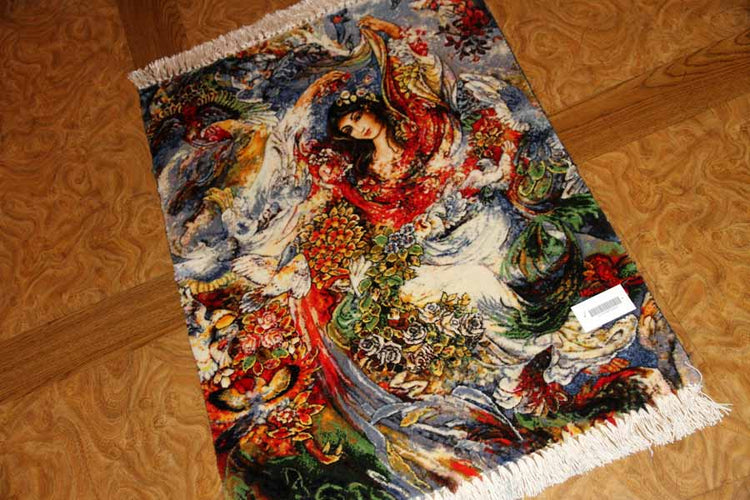 ペルシャ絨毯のタブリーズ珍しいピクチャー模様55354、farshchiyan carpet design、サイズ：80x57 CM