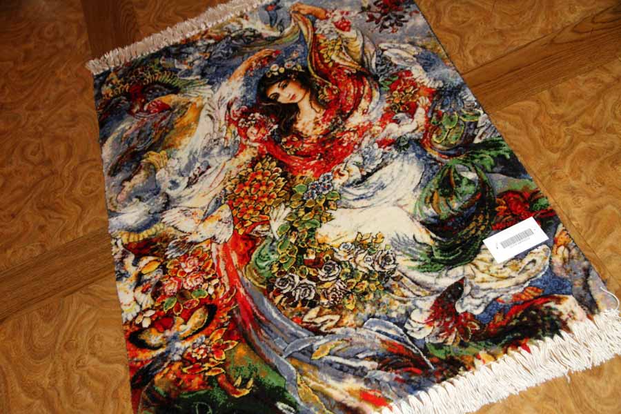 ペルシャ絨毯のタブリーズ珍しいピクチャー模様55354、farshchiyan carpet design、サイズ：80x57 CM