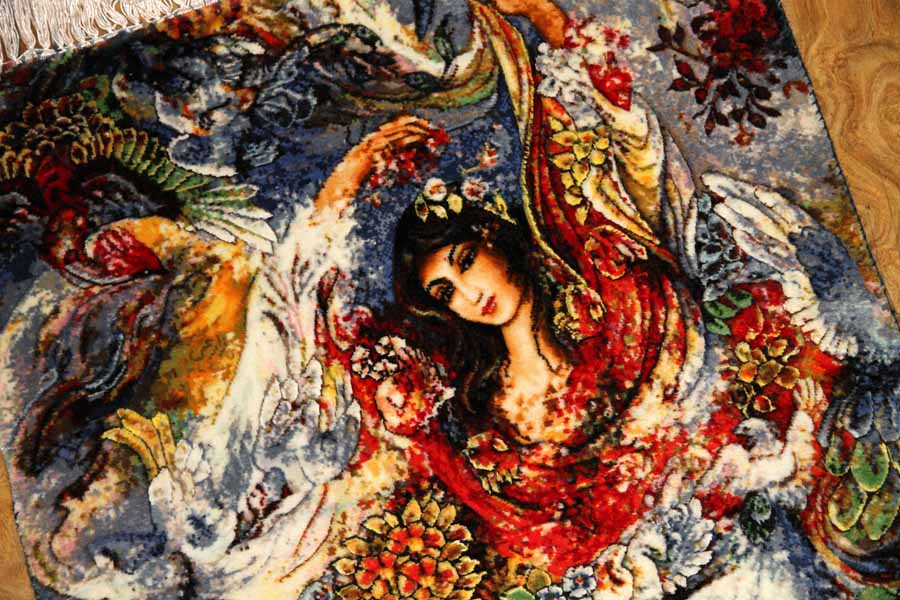 ペルシャ絨毯のタブリーズ珍しいピクチャー模様55354、farshchiyan carpet design、サイズ：80x57 CM