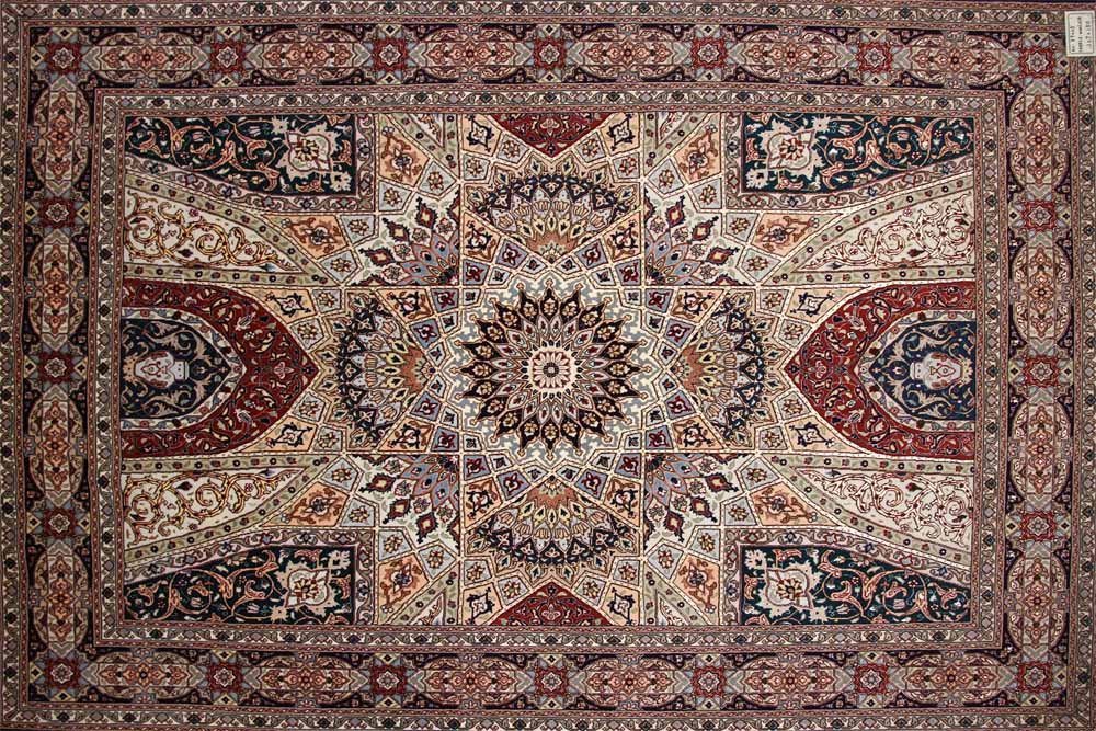 珍しいデザイン高級手織りペルシャラグ絨毯59005、サイズ：207x150　ｃｍ　（フサ含まず）