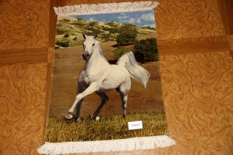 白馬絨毯、ペルシャ絨毯タブリーズピクチャー模様55357、サイズ：75x59 CM