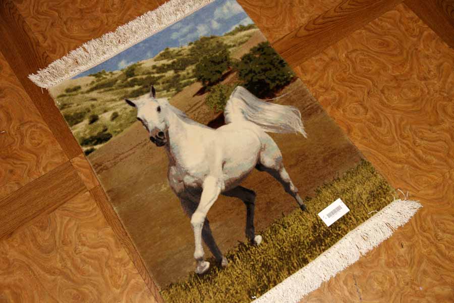 白馬絨毯、ペルシャ絨毯タブリーズピクチャー模様55357、サイズ：75x59 CM